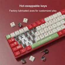 Ajazz AK680 65% Wired Hotswap Mechanical Gaming Keyboard, 68 Keys Portable Anti-Ghosting, Rainbow Lighting Programmable, Eva Sandwich, Ergonomic, - 紅白色 - 查看 2