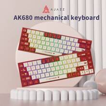 Ajazz AK680 65% Wired Hotswap Mechanical Gaming Keyboard, 68 Keys Portable Anti-Ghosting, Rainbow Lighting Programmable, Eva Sandwich, Ergonomic, - 紅白色 - 查看 3