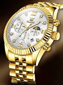 OLEVS. OLEVS Men Watches Business Dress Easy Read Analog Quartz Date Luxury Wrist Watch Silver Casual Stainless Steel Waterproof Luminous Two Tone Watch For Men - 金白 - 查看 2