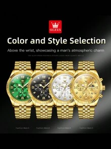 OLEVS. OLEVS Men Watches Business Dress Easy Read Analog Quartz Date Luxury Wrist Watch Silver Casual Stainless Steel Waterproof Luminous Two Tone Watch For Men - 金白 - 查看 10