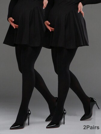 2 件装 200D 孕妇紧身打底裤，高弹力纯色透明连裤袜，时尚性感黑色孕妇丝袜