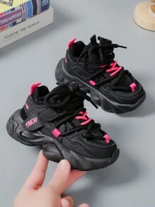 1 par de tênis esportivos Zhino recomendados para crianças, moda primavera/outono, confortáveis, simples, de cano baixo, para corrida casual, para áreas internas/externas, adequado para meninos e meninas - Preto - Ver 2