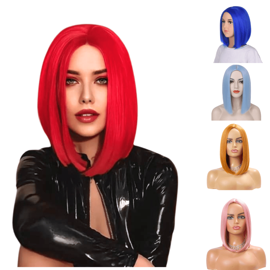 Wig Cosplay Cores Comprimento no Ombro bob Ao meio