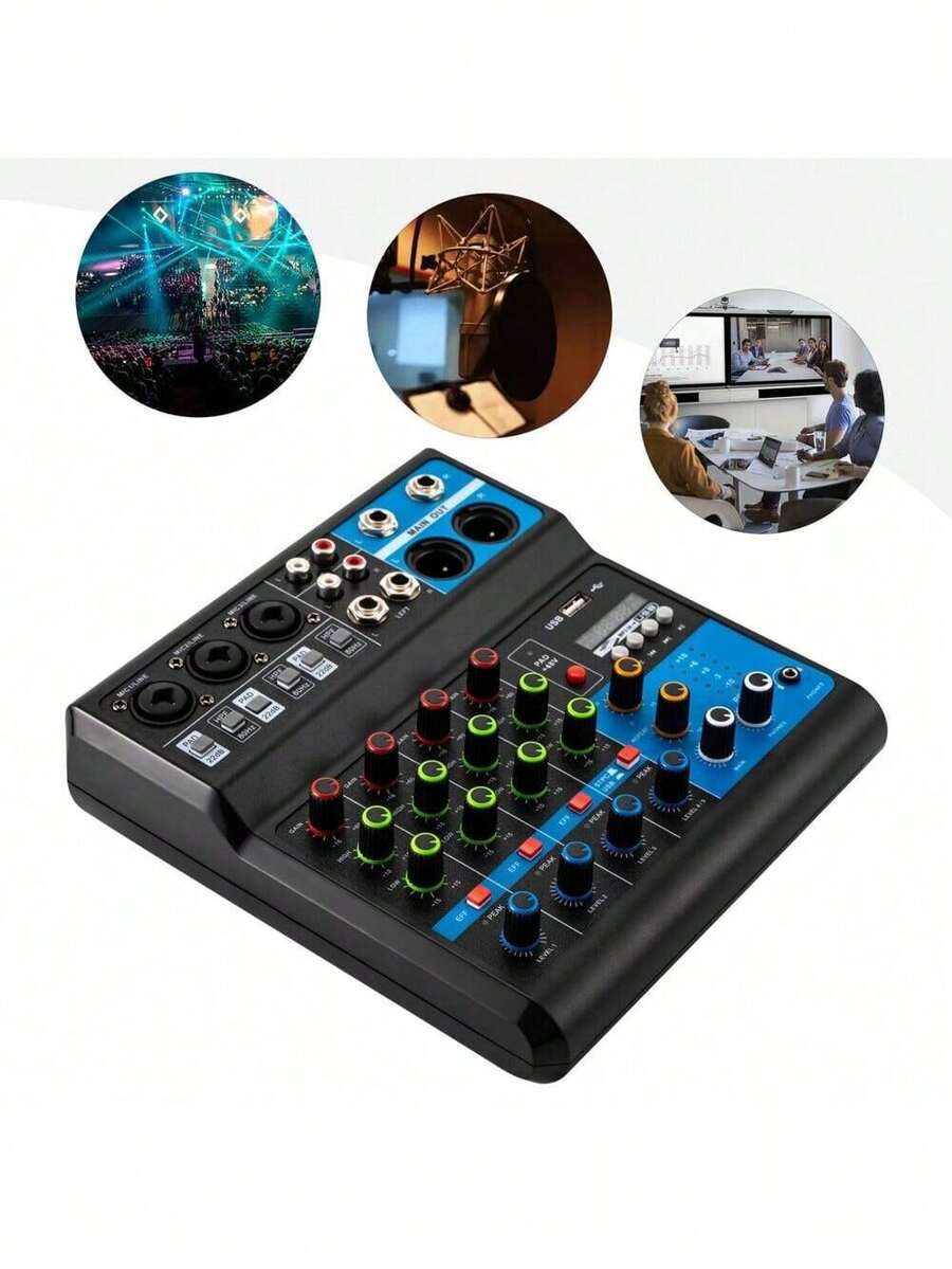 5-Channel Mixing Console Live Studio Audio DJ Mixer Sound Board USB Interface - Black and Blue - View 1