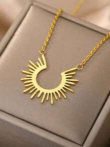 1 chiếc vòng cổ mặt dây chuyền hoa hướng dương tối giản, thiết kế hình bán nguyệt độc đáo, thời trang phong cách châu Âu - Vàng - Xem 3