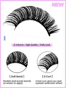 Rikuaild 7 对俄罗斯条状睫毛 D 卷假睫毛自然外观蓬松浓密纤长卷曲睫毛 3D 效果假睫毛 - 交叉款 - 查看 2
