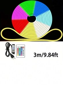 1 个 24 键遥控 RGB LED 霓虹灯带 - 可调光、柔性硅胶，适用于标志、卧室、游戏室和派对装饰