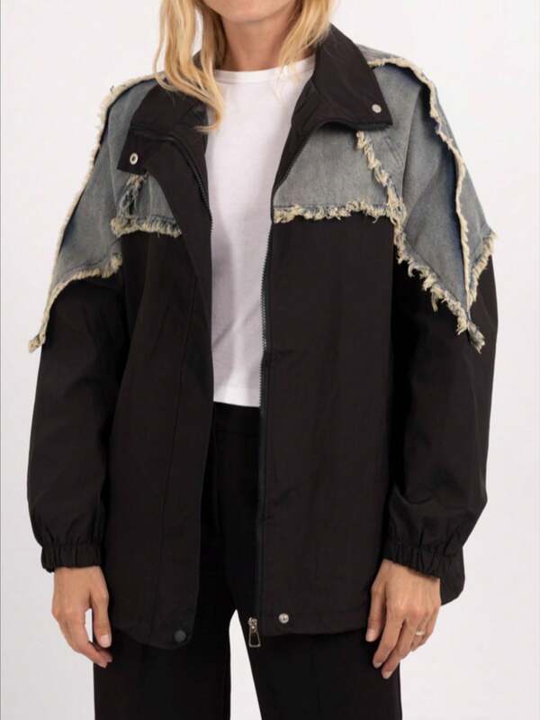 Neue Denim Ratingwattierte Windjacke für Herbst/Winter, lässiger Loose Fit Mantel