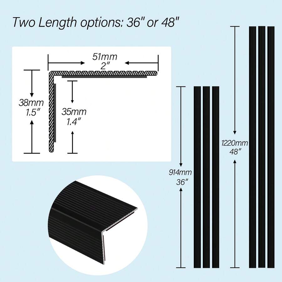 5Piece Aluminum Peel And Stick Stair Nosing Matte Black Staircase Step