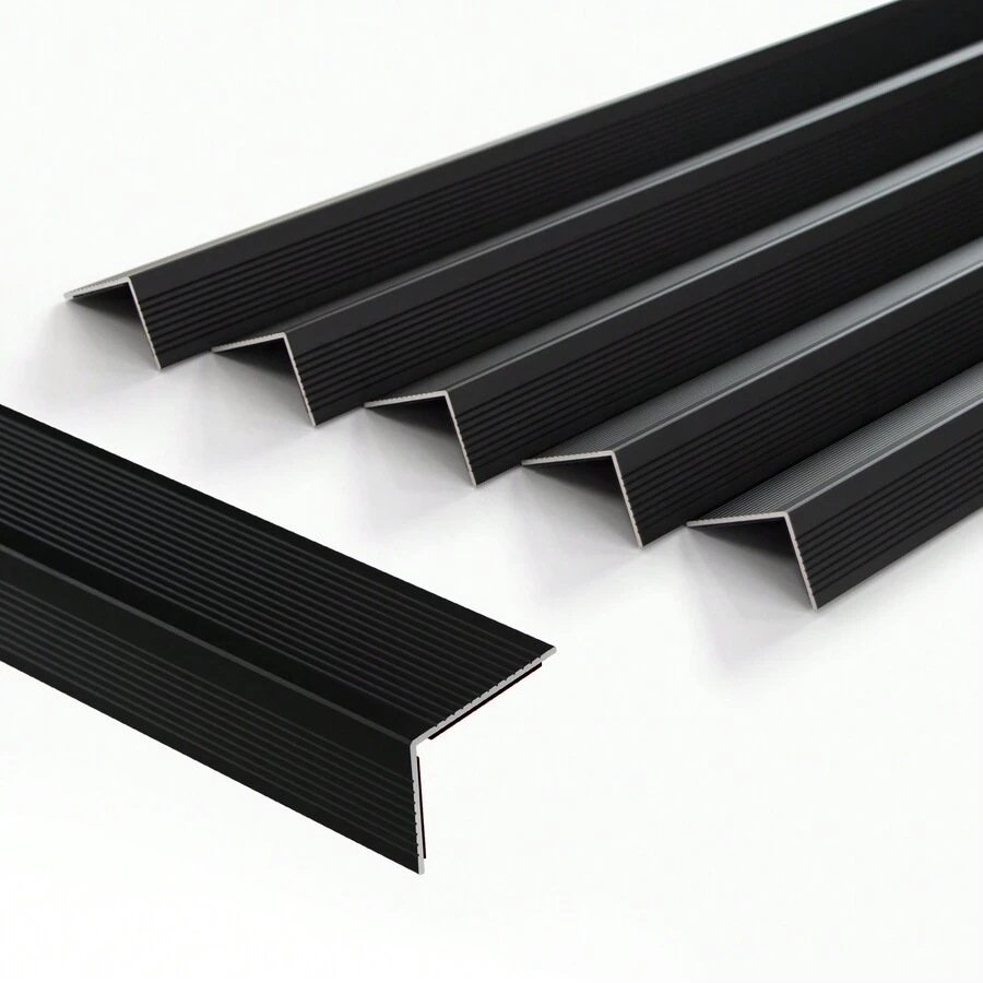 5Piece Aluminum Peel And Stick Stair Nosing Matte Black Staircase Step