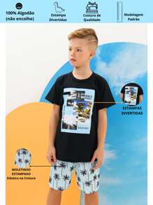 Kit 10 Pieces For Boys And Teens Summer 1 To 16 - 5 T-Shirts + 5 Bermuda Shorts - Nhiều màu - Xem 2