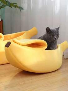 1 件可爱香蕉形状狗/猫床，四季使用，温暖冬季小宠物睡袋 - 彩色 - 查看 1