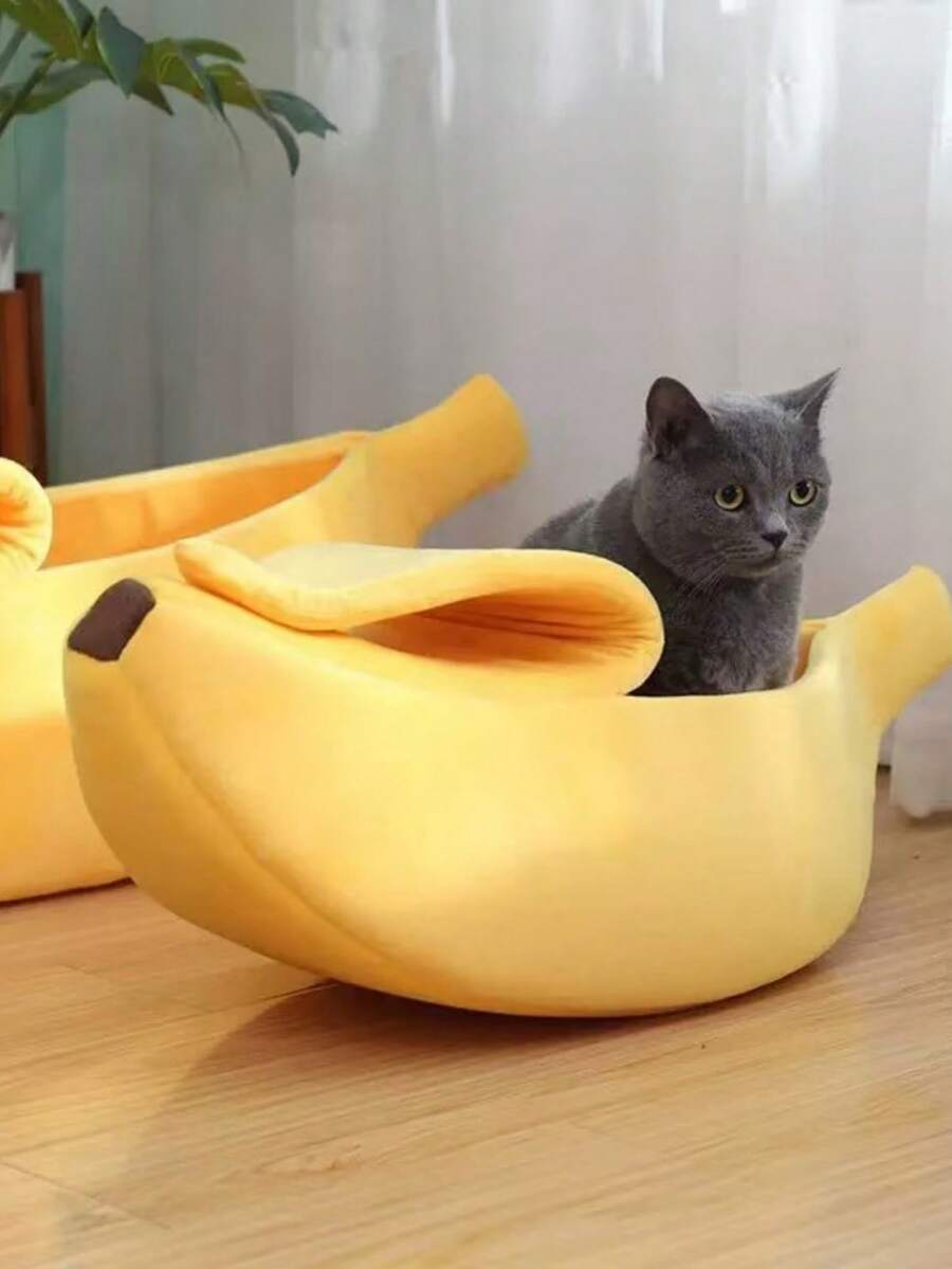1 件可爱香蕉形状狗/猫床，四季使用，温暖冬季小宠物睡袋 - 彩色 - 查看 1