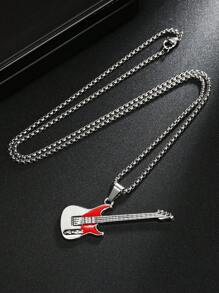 1 件新款欧美流行嘻哈摇滚音乐吉他吊坠项链，生日珠宝礼物，男女通用休闲街舞钛钢耐用长毛衣链