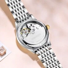 1 件 GUANQIN 防水夜光手表，带双日历水钻表盘耐磨不锈钢表带时尚商务奢华经典休闲自动上链女士自动机械表适合节日、约会、商务、礼物 - 彩色 - 查看 6