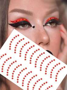 闪亮眼睑胶带 - 银色闪光化妆眼贴，适用于派对、夜总会、舞台；面部宝石，适用于派对、活动装饰 - 紅色 - 查看 2