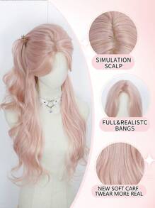 Front Spitzen Lange natürliche lockige Perücke, Mittelscheitel Perücke, Eine-Linie-Spitze 2,5*0,1 Hellrosa 30 Zoll, Halbgewebte Tages-Natürlich, Glatt und Realistisch Perücke