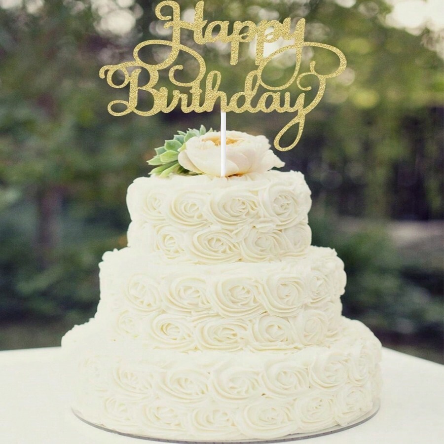 5/10/20PCS Gold Glitter Happy Birthday Cake Topper Birthday Party
