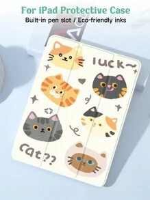 1 pièce Étui de tablette à motif de chat mignon, compatible avec Samsung, Apple et liseuses électroniques. Étui de protection avec fente pour stylo, prenant en charge la fonction de mise en veille/réveil automatique
