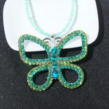rongji jewelry 13 Going On 30 Large Butterfly Choker Necklace Bead Chain Crystal Butterfly Pendant Necklace For Women Elegant Costume Jewelry
