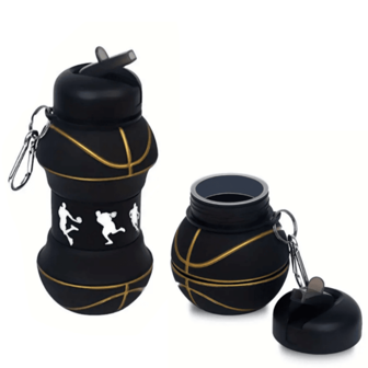 Collapsible Sports Basketball Cup, Portable Sealed Design, Anti-Fall And Anti-Leakage Sippy Cup, Made Of Silicone, Soft And Ductile, Not Deformation, Cup Body With Basketball Posture Pattern - Capacity 550ml, Very Suitable For Outdoor Sports Use Water Bottle For Outdoor For Sport