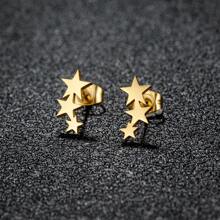 1 Pair Fashion Stainless Steel Earrings Small Cute Triple Star Stud Earrings Punk Piercing Earrings Women's Starry Minimalist Jewelry