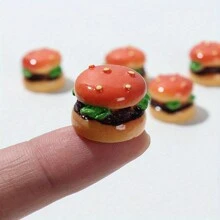 1 pieza/2 piezas/4 piezas Decoraciones en miniatura de hamburguesa de dibujos animados, hechas a mano, de material de resina, sin electricidad necesaria, mejor regalo