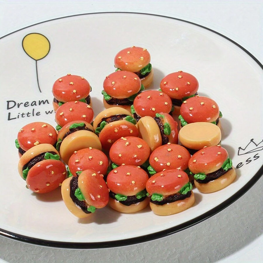 1 pieza/2 piezas/4 piezas Decoraciones en miniatura de hamburguesa de dibujos animados, hechas a mano, de material de resina, sin electricidad necesaria, mejor regalo