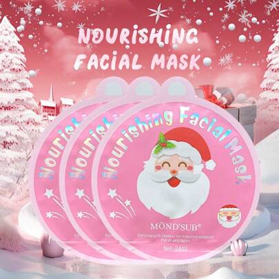 MOND'SUB 圣诞面膜 - 圣诞老人面膜 保湿、平滑、清爽肌肤清洁面膜 - 保湿舒缓美容护肤套装 3 件套