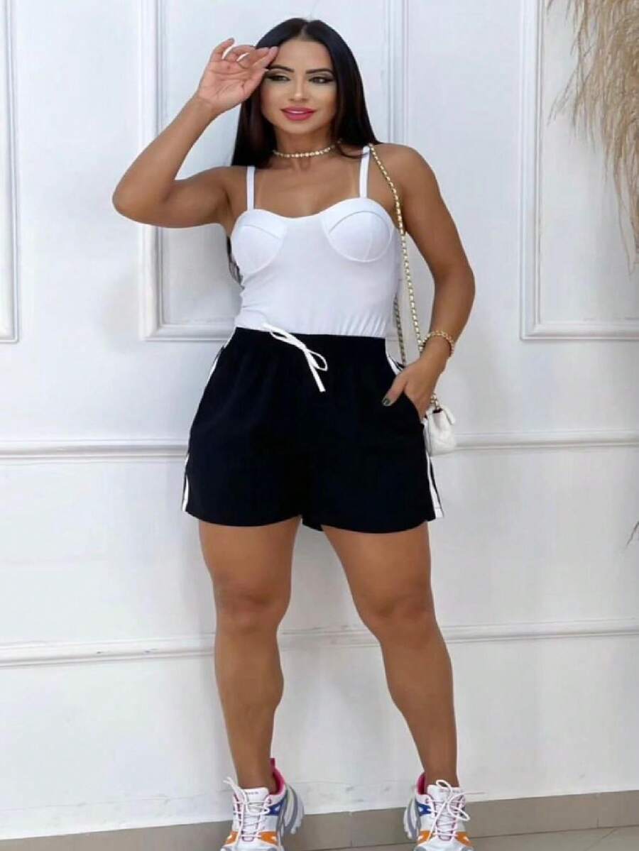 Women's Shorts Short Everyday Sensory With Side Stripe Summer New - màu đen - Xem 1