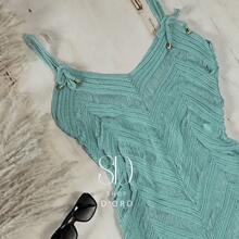 Beach Cover-Up With Fringes And Ocean Waves - Dusty Blue - View 2