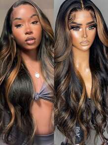 13x6 Ombre Lace Front Wig Human Hair 1B/30 Highlight Lace Front Wig Human Hair 180% Density Body Wave HD Transparent Lace Frontal Wigs Human Hair Colored Balayage Wig For Women 24 Inch - Ombre - View 2