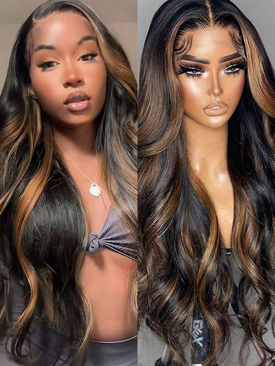 13x6 Ombre Lace Front Wig Human Hair 1B/30 Highlight Lace Front Wig Human Hair 180% Density Body Wave HD Transparent Lace Frontal Wigs Human Hair Colored Balayage Wig For Women 24 Inch