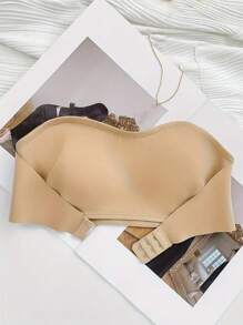 Strapless Bandeau Bras Tube Top Front Closure Wireless Bra Solid Seamless Bra Sexy Comfy Push Up Bra Women's Lingerie Underwear ﻿