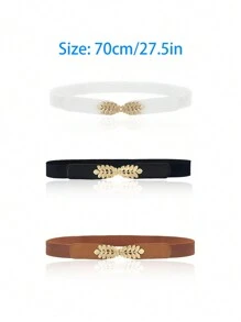 Boho 1pc Leaf Elastic Belt Pu Leather Waist Belt Leaf Buckle Fashion Joker Women's Elastic Narrow Waist Dress Waist Belt Is Suitable For Daily Collocation Summer, School
