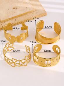 1pc Fashionable New Metal Style Stainless Steel Exaggerated Wide Flower Butterfly Hollow Glossy Open Bracelet Casual And Versatile Bracelet Set Suitable For Women's Daily Banquet Parties Chunky Jewelry - 34020095 - View 4