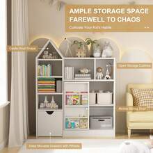 Kids Toy And Book Organizer - Multifunctional Storage Chest With 8 Cubbies And Movable Drawers For Playroom, Kids Room, And Living Room - trắng - Xem 4