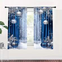 ستارتان بتصميم عصري ذات طبعة عيد الميلاد الزرقاء، ديكور عيد الميلاد ، تصميم جيب بولي استر ، ستائر غسيل آلي لغرف المعيشة والمكتب والنوم