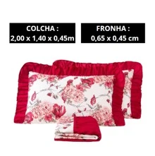 Floral Pattern Quilt Set With Ruffles + 2 Pillowcases - 紅色 - 查看 3