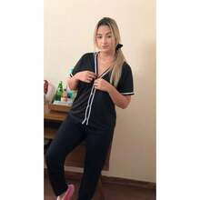 American Women's Pajamas With Baby Doll Blogger Mid-Season Pants Open With Breastfeeding And Post-Surgery Buttons - 粉色 - 查看 2