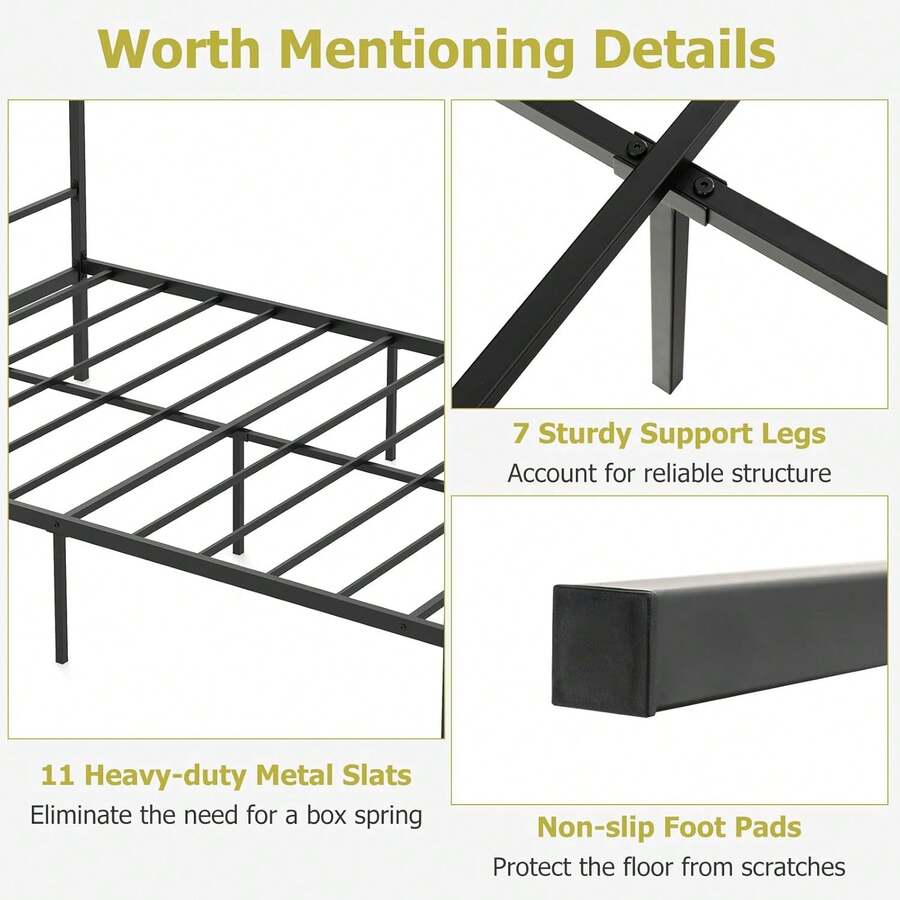 KOMFOTT Metal Canopy Bed Frame Full Size, Modern 4 Poster Canopied
