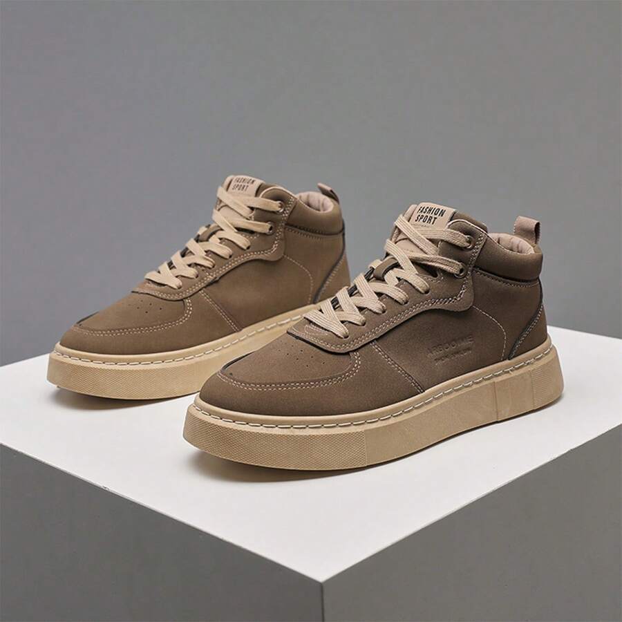 轻便透气时尚男士休闲运动鞋，适合日常休闲穿着 - 卡其色 - 查看 1