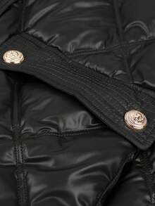 ZIAI High End Solid Color Quilted Hooded Metal Button Winter Short Padded Coat - Black - View 8