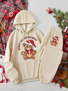 Customized Christmas Gift, Personalized Women's Hooded Sweatshirt 2 Pieces Set - Add Your Own Photos (Family Portrait/Selfie/Favorite Pattern/Party Photo) To Design Your Own Customized Printed Sweatshirt, Logo Business/Wedding Gift/Party Outfit/Birthday Gift/Halloween/Christmas Costume, Anniversary Gift, Valentine's Day, Thanksgiving, New Year Pattern, Baby/Couple/Family/Pet Photos - Apricot - View 2