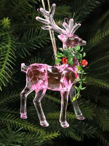 1Pc Christmas Crystal Reindeer Hanging Ornament,Light Pink Clear Acrylic Deer Pendant,Christmas Tree Decor,Christmas Decoration,Holiday Figurine,Festive Ornament For Home Decor,Xmas Party Supplies,