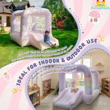 Nhà hơi cầu vồng màu hồng trắng có máy thổi khí trượt bằng chất liệu Oxford dùng cho tiệc sinh nhật, tiệc giáng sinh, tiệc Halloween, chụp ảnh cho bé (8x6x5,4ft) - trắng - Xem 5