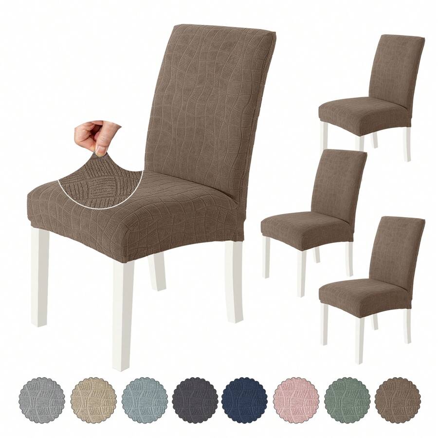 CYCMACO Pokrowce na krzesła z oparciem 4/6 sztuk, pokrowce na krzesła kuchenne, elastyczne pokrowce na krzesła, uniwersalne pokrowce na krzesła do jadalni, zdejmowane, nadające się do prania, łatwe do czyszczenia - Kawowy brązowy - Zobacz 1