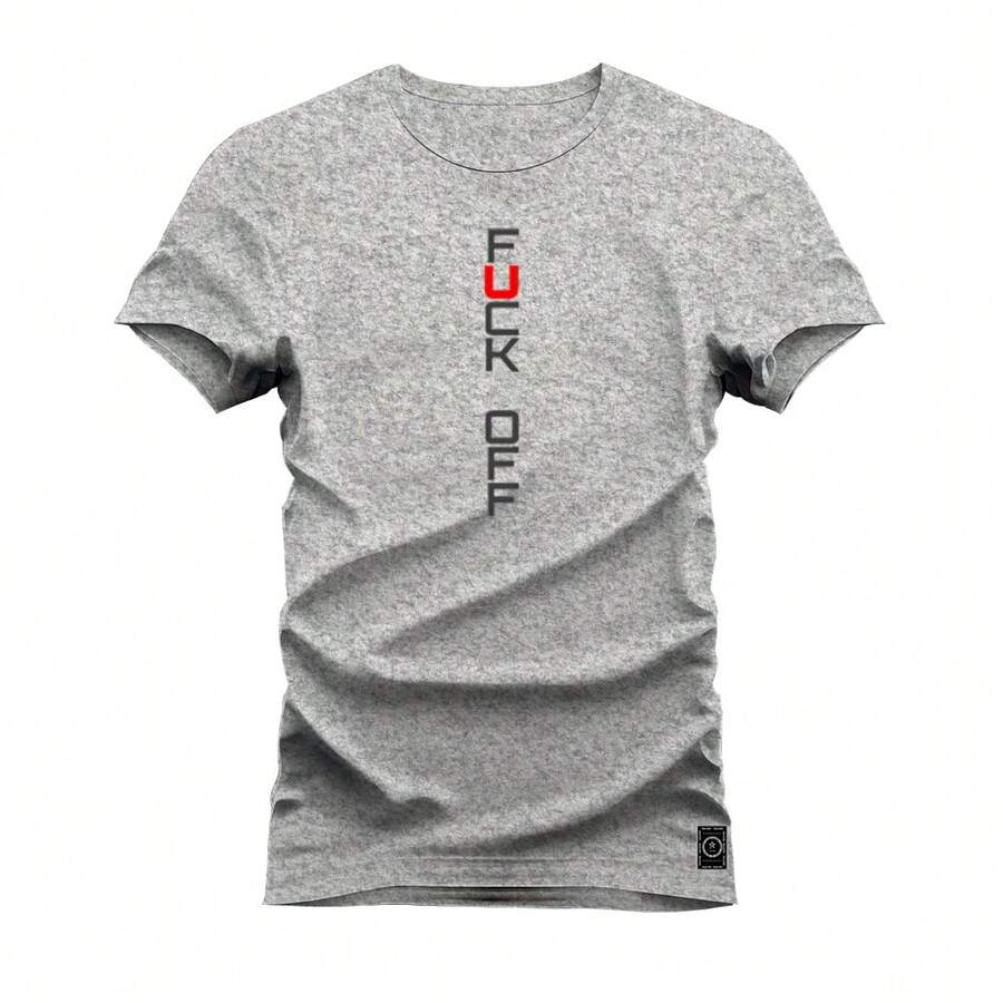 Premium Printed Cotton T-Shirt Unisex Fuck Off - 灰色 - 查看 1