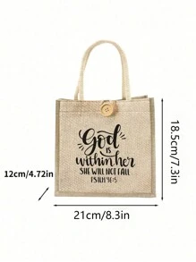 Sac fourre-tout en lin imprimé d'un motif chrétien simple, idéal pour les voyages et les vacances, cadeau parfait pour exprimer sa foi, sac de courses avec bouton décoratif, poignées doubles, réutilisable, convient pour les mariages, les anniversaires, les plages, les festivals, parfait pour les diplômés, les adolescents, les étudiants de première et deuxième année, les élèves du secondaire, également idéal pour les activités de plein air, les voyages et la rentrée scolaire - Kaki - Voir 4