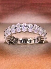 1pc Elegant & Charming 925 Sterling Silver Oval Cubic Zirconia Sparkling Diamond Ring, Suitable For Women To Attend Parties, Balls, Weddings, Anniversaries, Girlfriend's Birthday Gifts, Exquisite Jewelry - Oval Diamond Ring - View 9